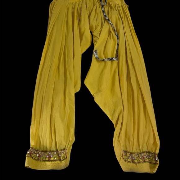 Yellow pleated embroidered boho bohemian hippie harem drawstring pants one size - Picture 2 of 5
